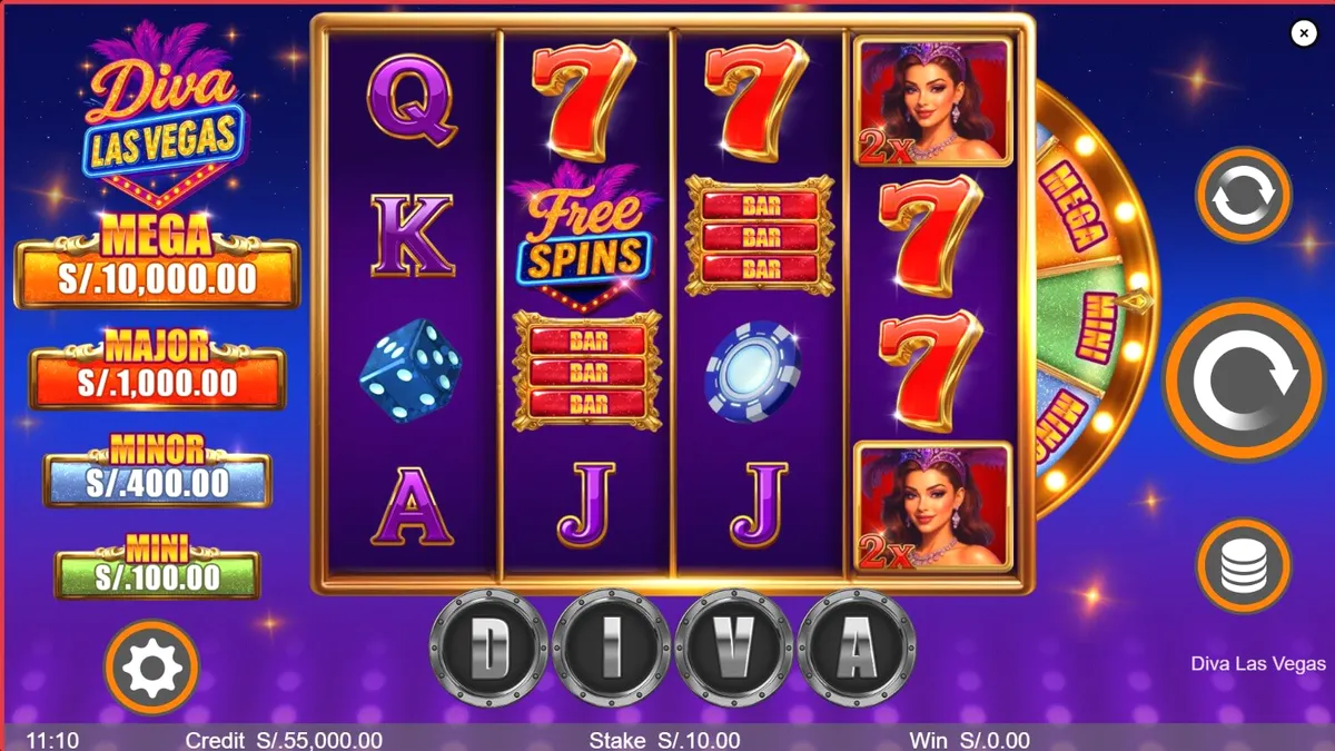Diva Las Vegas স্লট গেমের উজ্জ্বল এবং গ্ল্যামারাস ইন্টারফেস